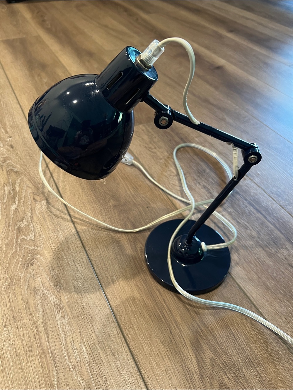 Adjustable Dark Navy Desk Lamp with White Cord
